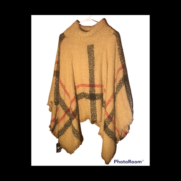 🆕 GM Fashion USA Cozy Plaid Cowl Neck Poncho - Picture 2 of 5